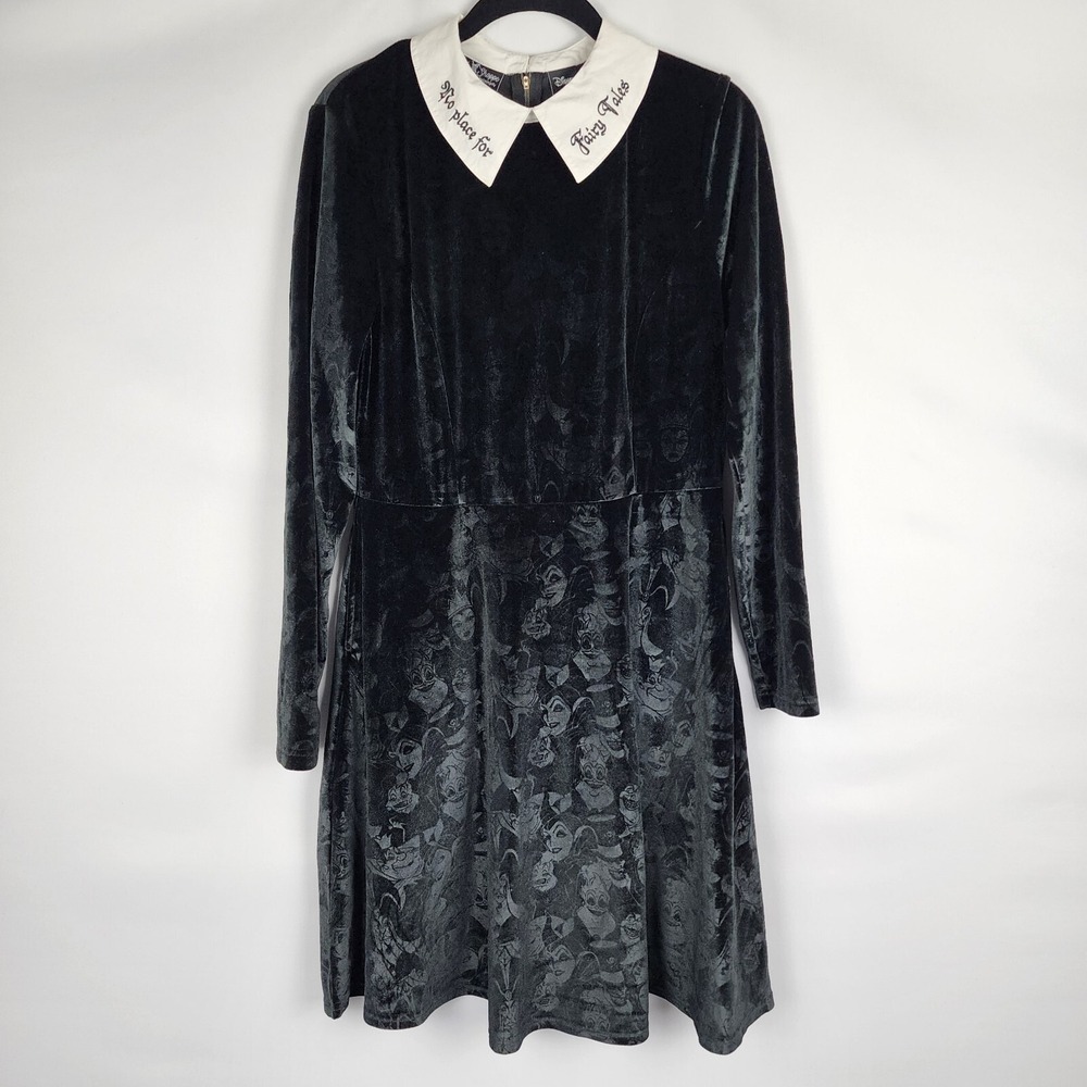 DISNEYLoungefly Stitch Shoppe Womens Dress Small VILLAINS VELVET EMBOSSED PRINT